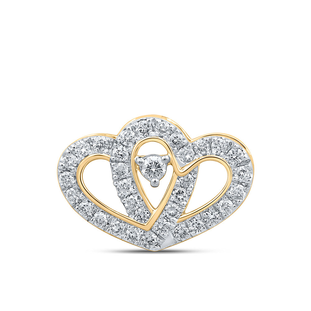 10K White Or Yellow Gold Womens Round Diamond Slide Heart Pendant