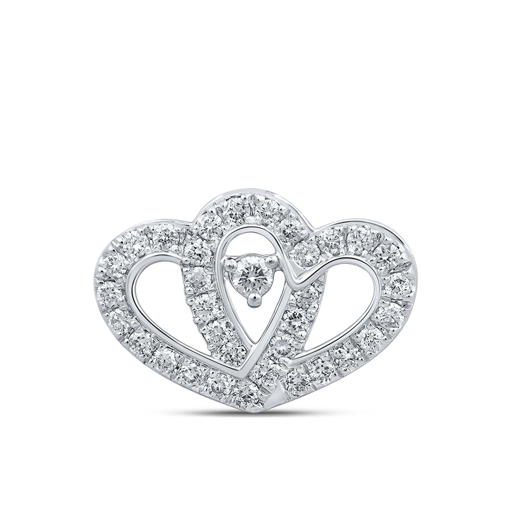 10K White Or Yellow Gold Womens Round Diamond Slide Heart Pendant