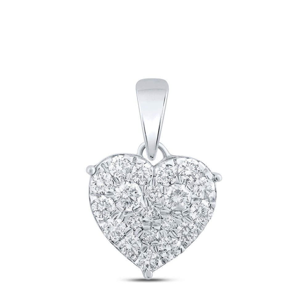 10K Yellow Or White Or Rose Gold Womens Round Diamond Heart Pendant
