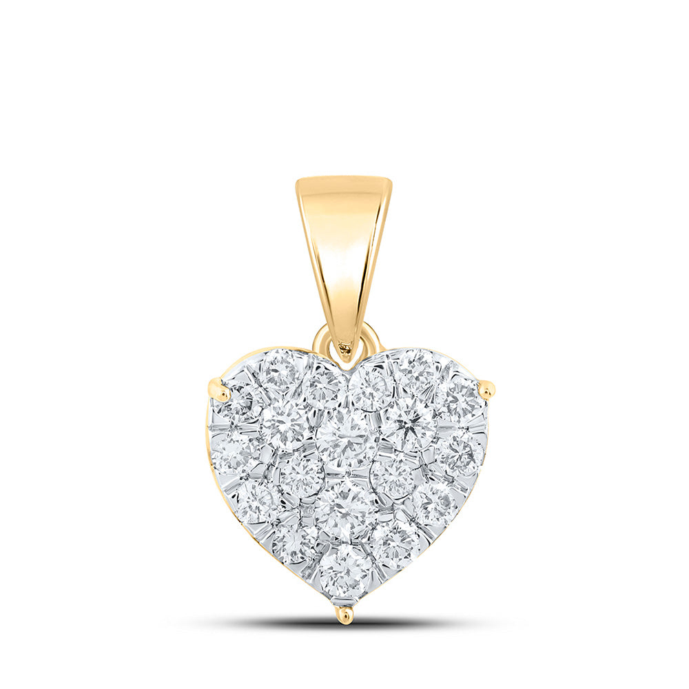 10K Yellow Or White Or Rose Gold Womens Round Diamond Heart Pendant