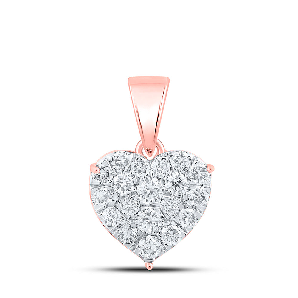 10K Yellow Or White Or Rose Gold Womens Round Diamond Heart Pendant
