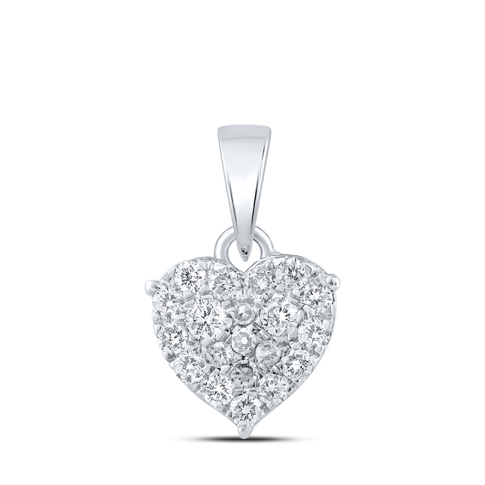 10K Yellow Or White Or Rose Gold Womens Round Diamond Heart Pendant