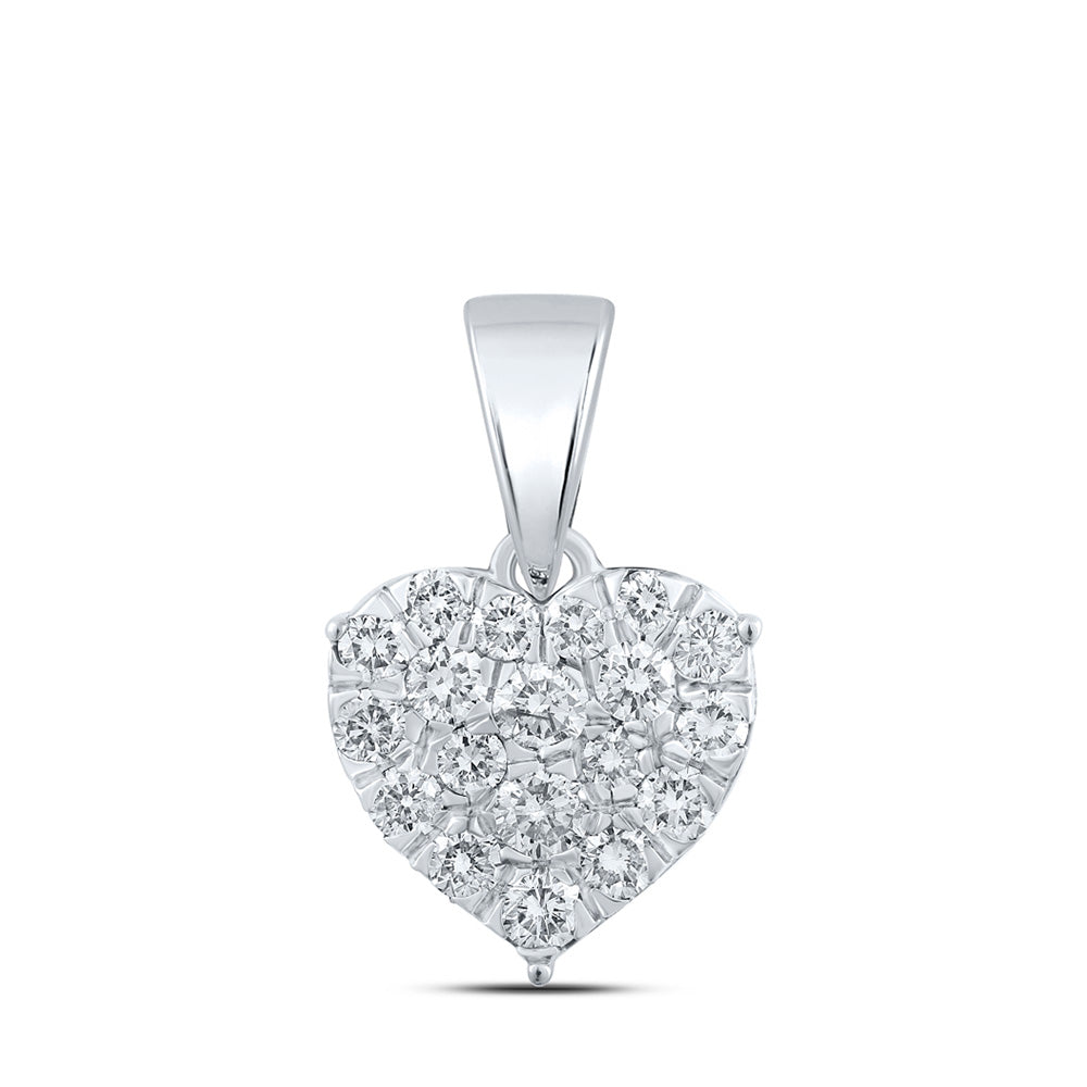 10K Yellow Or White Or Rose Gold Womens Round Diamond Heart Pendant