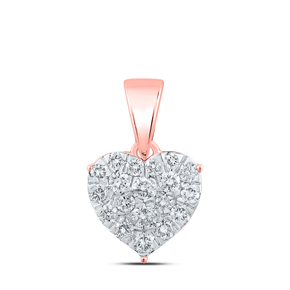 10K Yellow Or White Or Rose Gold Womens Round Diamond Heart Pendant