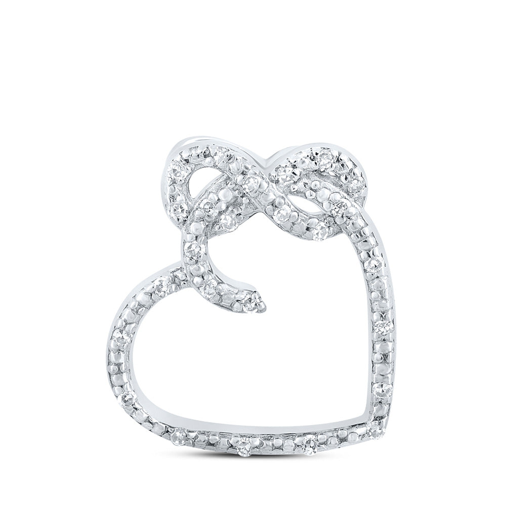 Sterling Silver Womens Round Diamond Infinity Heart Pendant 1/20 Cttw, Length: 0.56 In, Width: 0.5 In