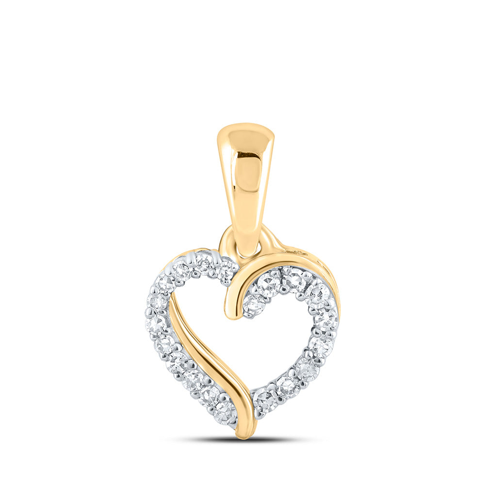 10K Yellow Or White Or Rose Gold Womens Round Diamond Heart Pendant