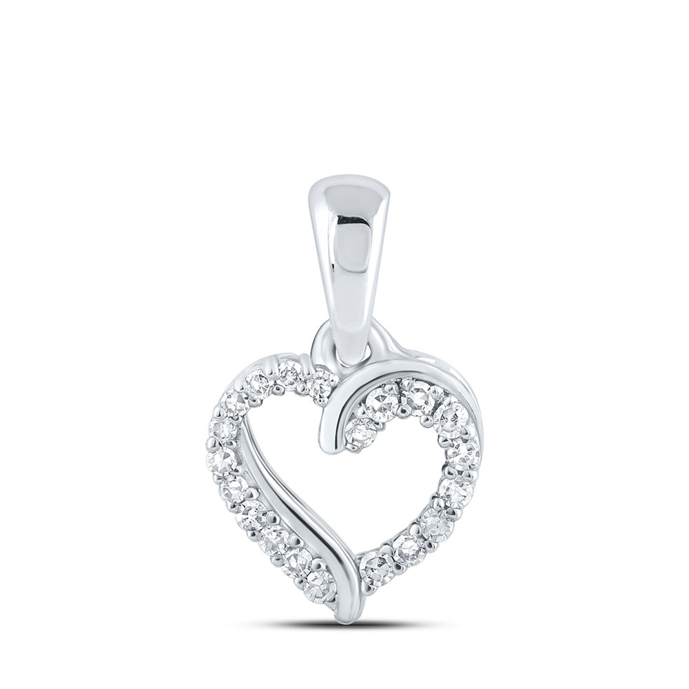 10K Yellow Or White Or Rose Gold Womens Round Diamond Heart Pendant