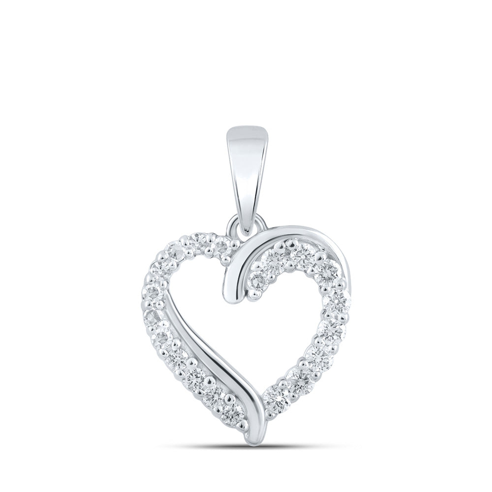 10K Yellow Or White Or Rose Gold Womens Round Diamond Heart Pendant