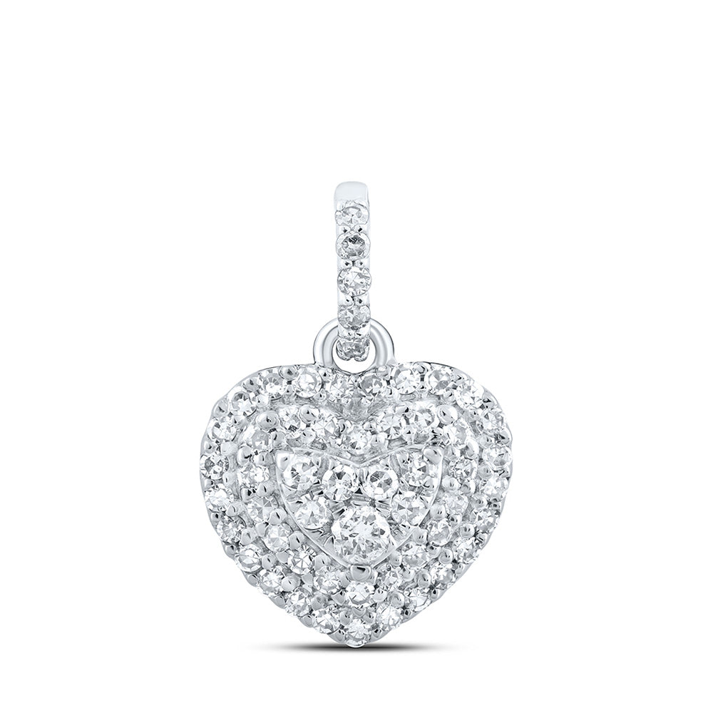 10K White Gold Womens Round Diamond Heart Pendant 1/4 Cttw, Length: 0.56 In, Width: 0.39 In
