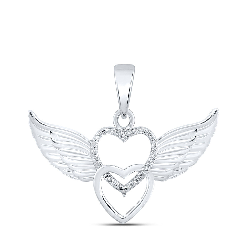 10k White Gold Or Sterling Silver Womens Round Diamond Angel Heart Pendant
