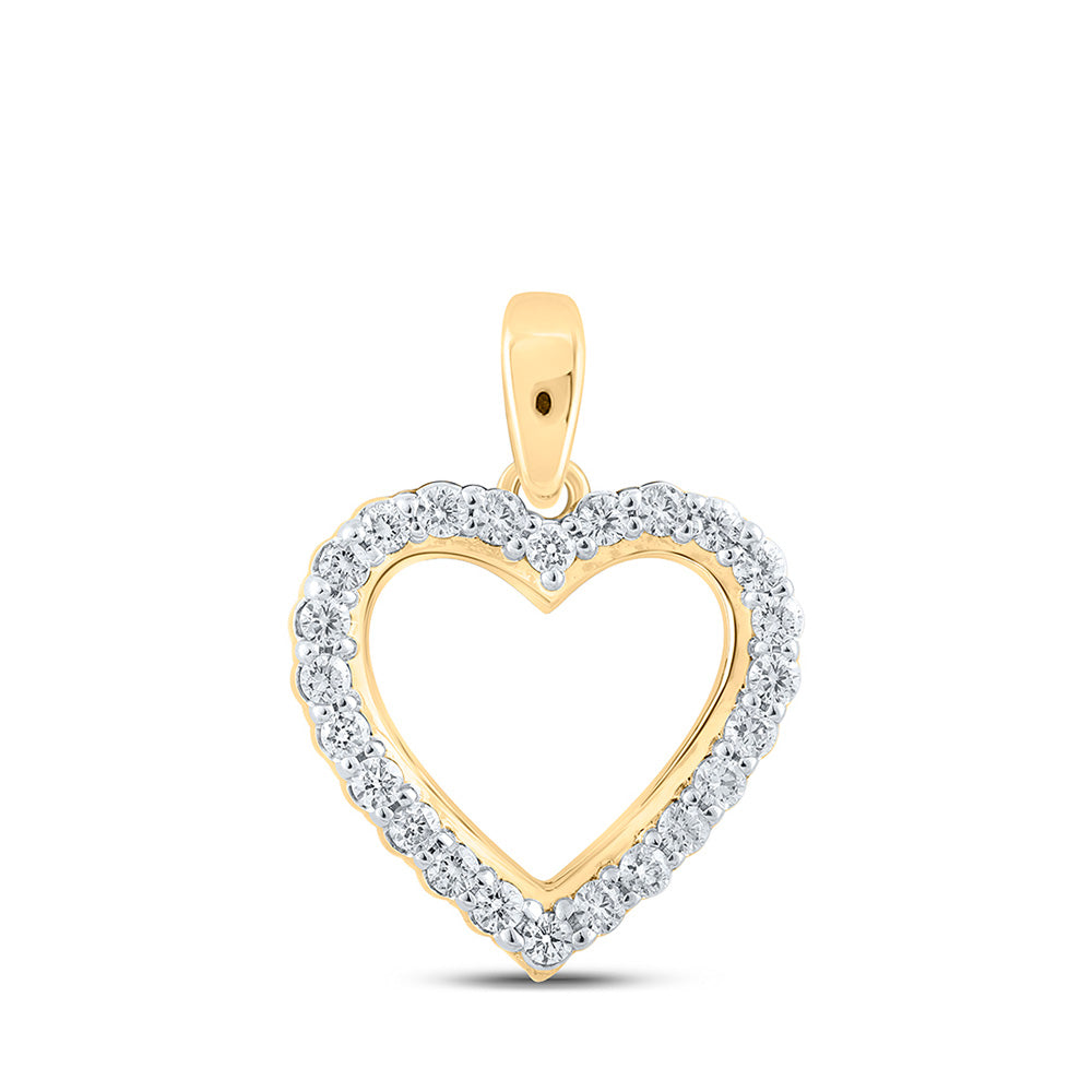 10K Yellow Or White Or Rose Gold Womens Round Diamond Heart Pendant