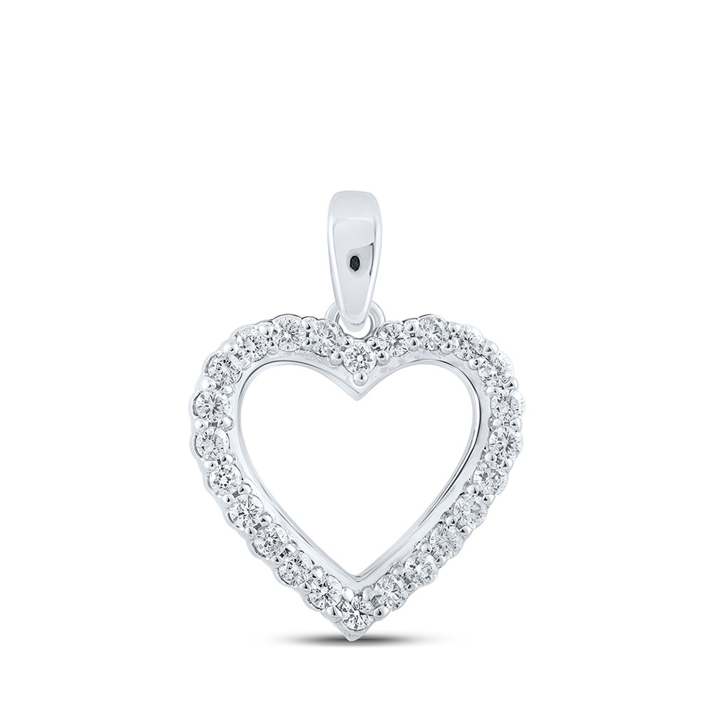 10K Yellow Or White Or Rose Gold Womens Round Diamond Heart Pendant