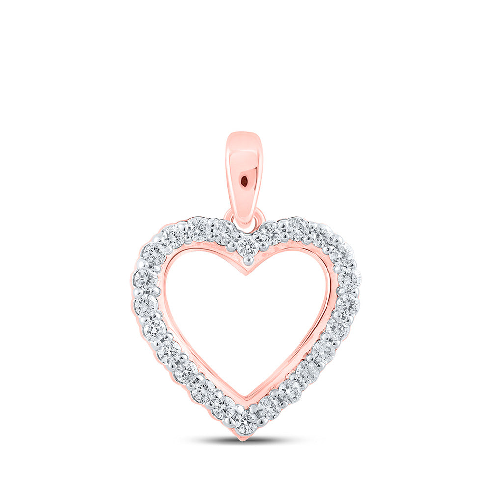 10K Yellow Or White Or Rose Gold Womens Round Diamond Heart Pendant