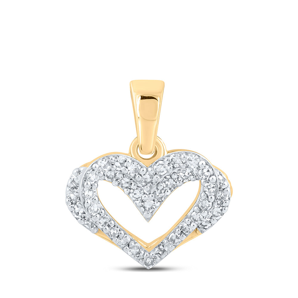 10K Yellow Gold Womens Round Diamond Memory Heart Pendant 1/4 Cttw, Length: 0.52 In, Width: 0.37 In