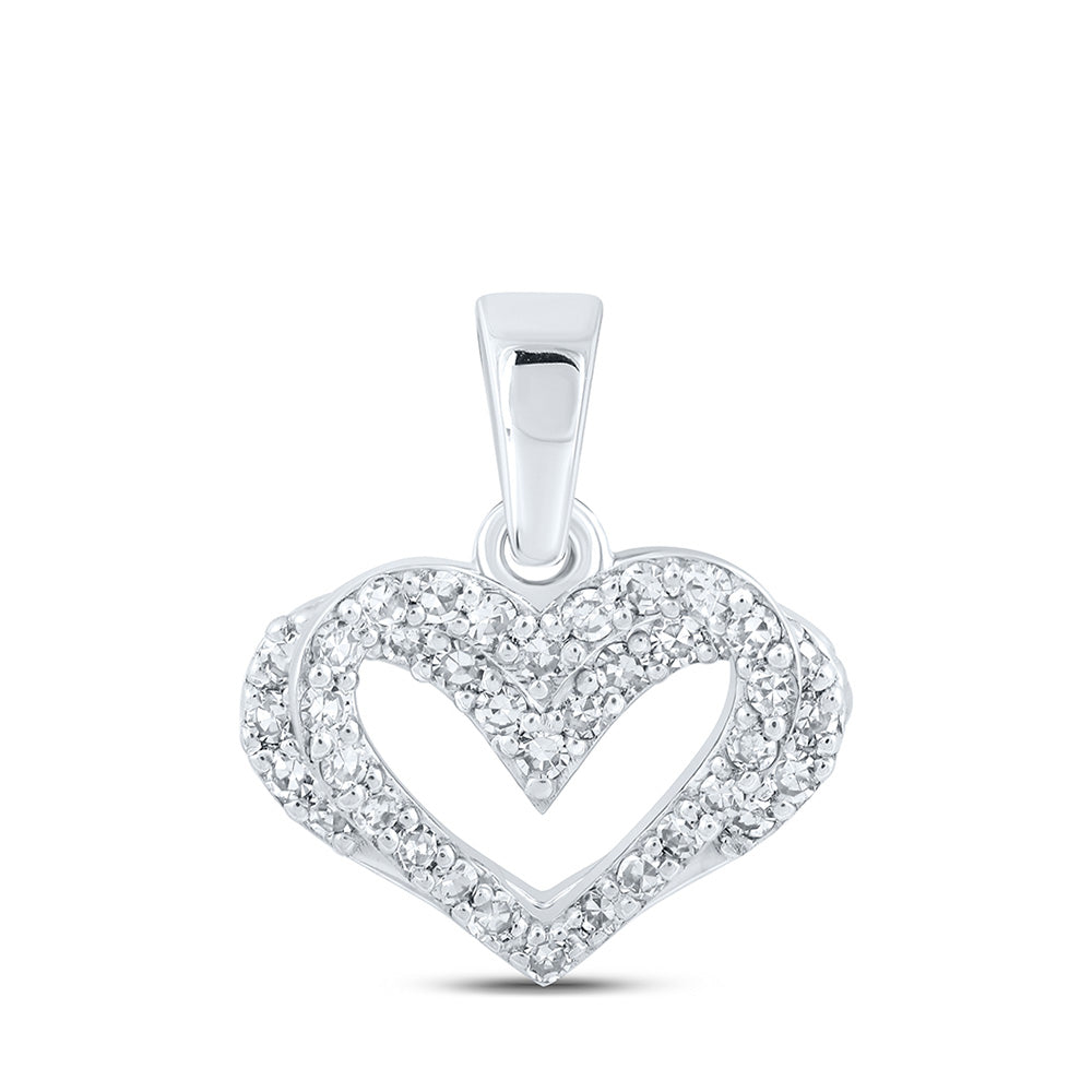 10K White Or Rose Gold Womens Round Diamond Heart Pendant