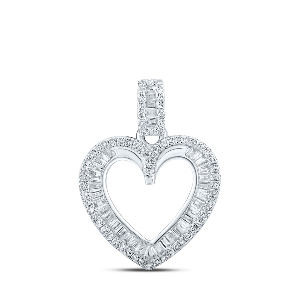 10K White Or Yellow Gold Womens Round Diamond Heart Pendant