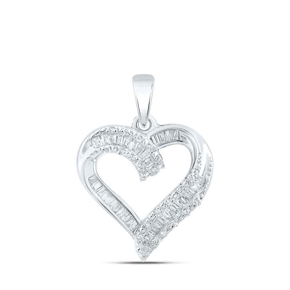 10K Yellow Or White Or Rose Gold Womens Baguette Diamond Heart Pendant