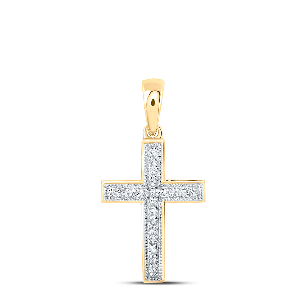 10K Yellow Gold Womens Round Diamond Cross Pendant 1/10 Cttw