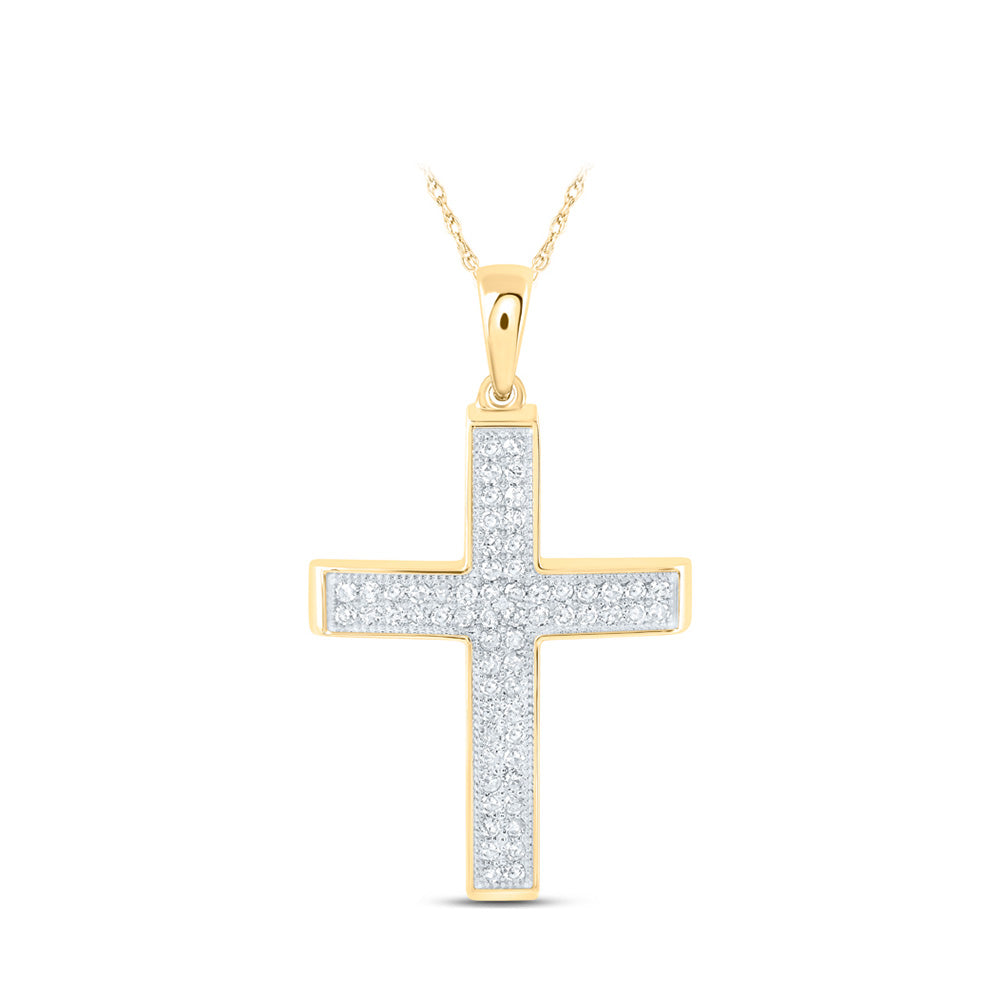 10K Yellow Gold Womens Round Diamond Cross Pendant 3/8 Cttw