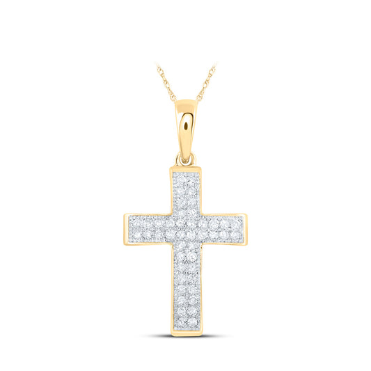 10K Yellow Gold Womens Round Diamond Cross Pendant 1/5 Cttw