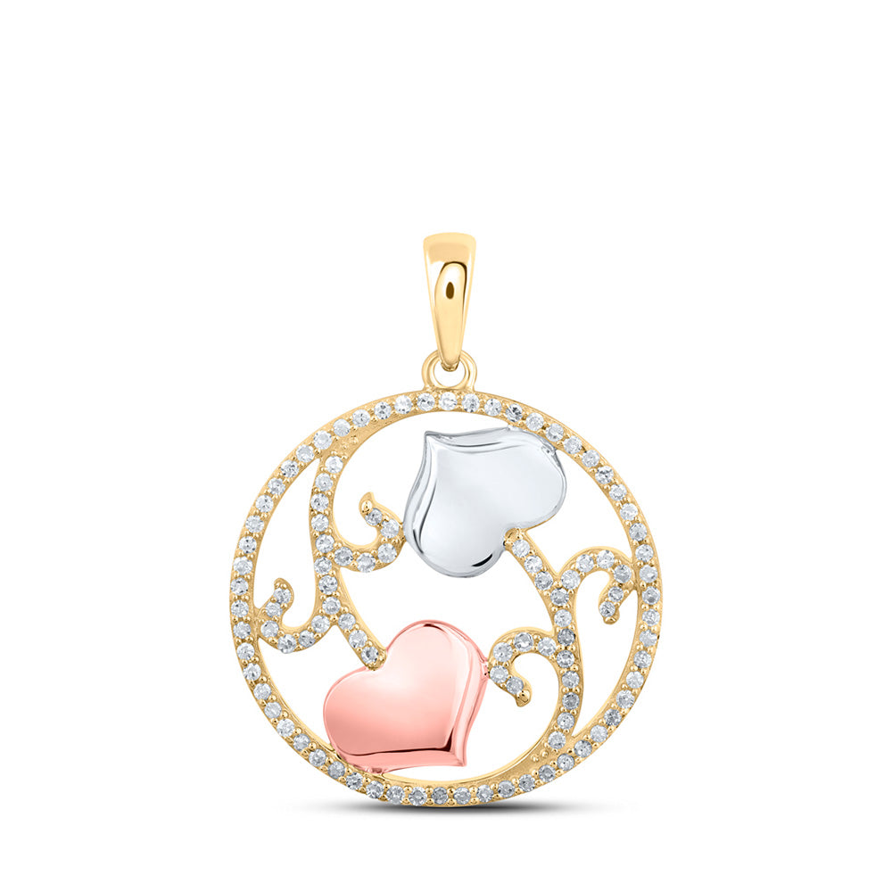10K White Or Yellow Gold Womens Round Diamond Circle Flower Heart Pendant