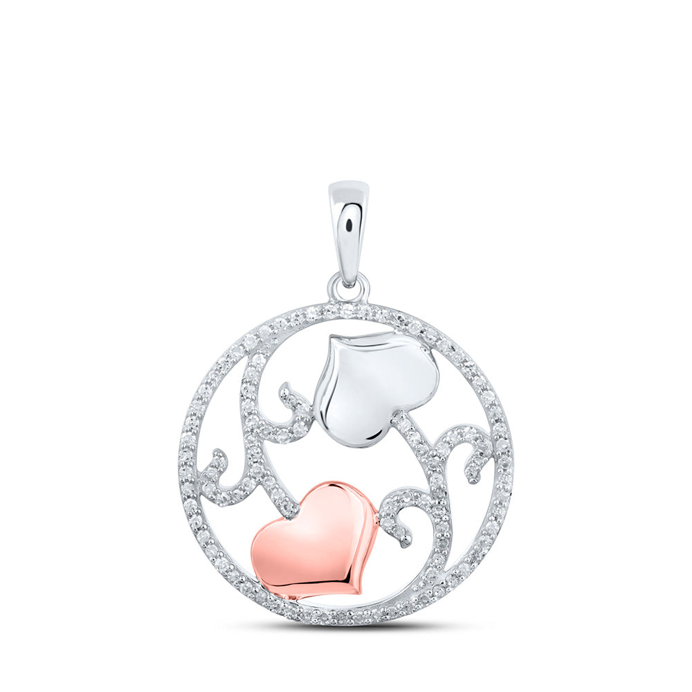 10K White Or Yellow Gold Womens Round Diamond Circle Flower Heart Pendant