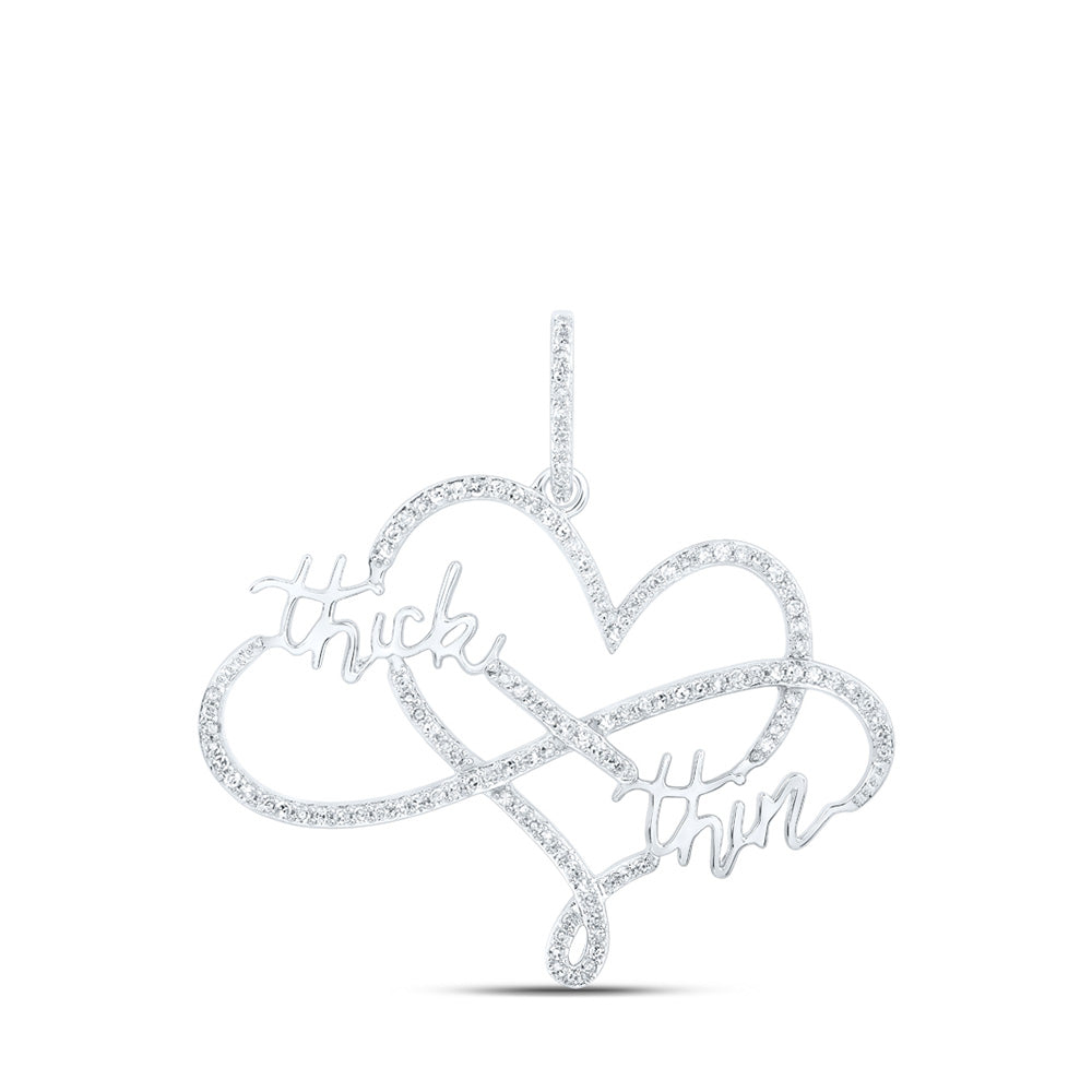 10K White Gold Womens Round Diamond Through Thick Thin Heart Pendant 3/8 Cttw