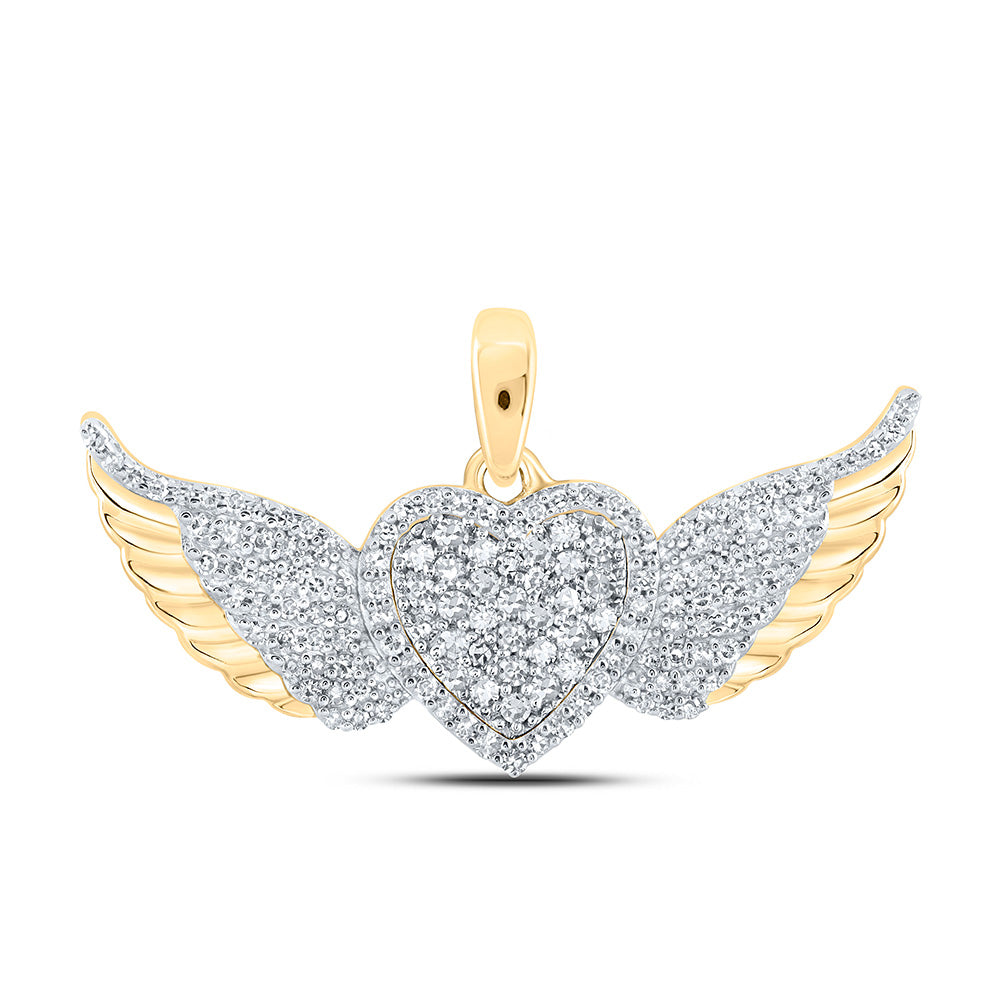 10K White Or Yellow Gold Womens Round Diamond Diamond Wing Heart Pendant