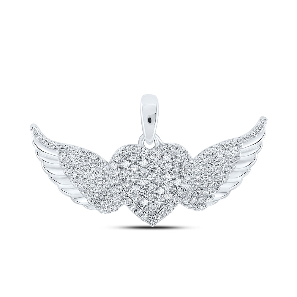 10K White Or Yellow Gold Womens Round Diamond Diamond Wing Heart Pendant