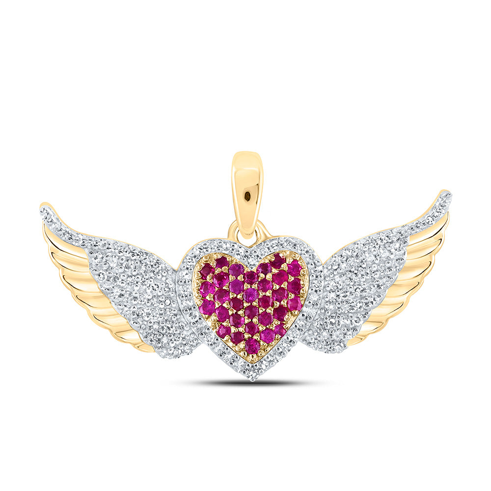 10K White Or Yellow Gold Womens Round Diamond Wing Heart Pendant, Length: 0.43 In, Width: 1.06 In