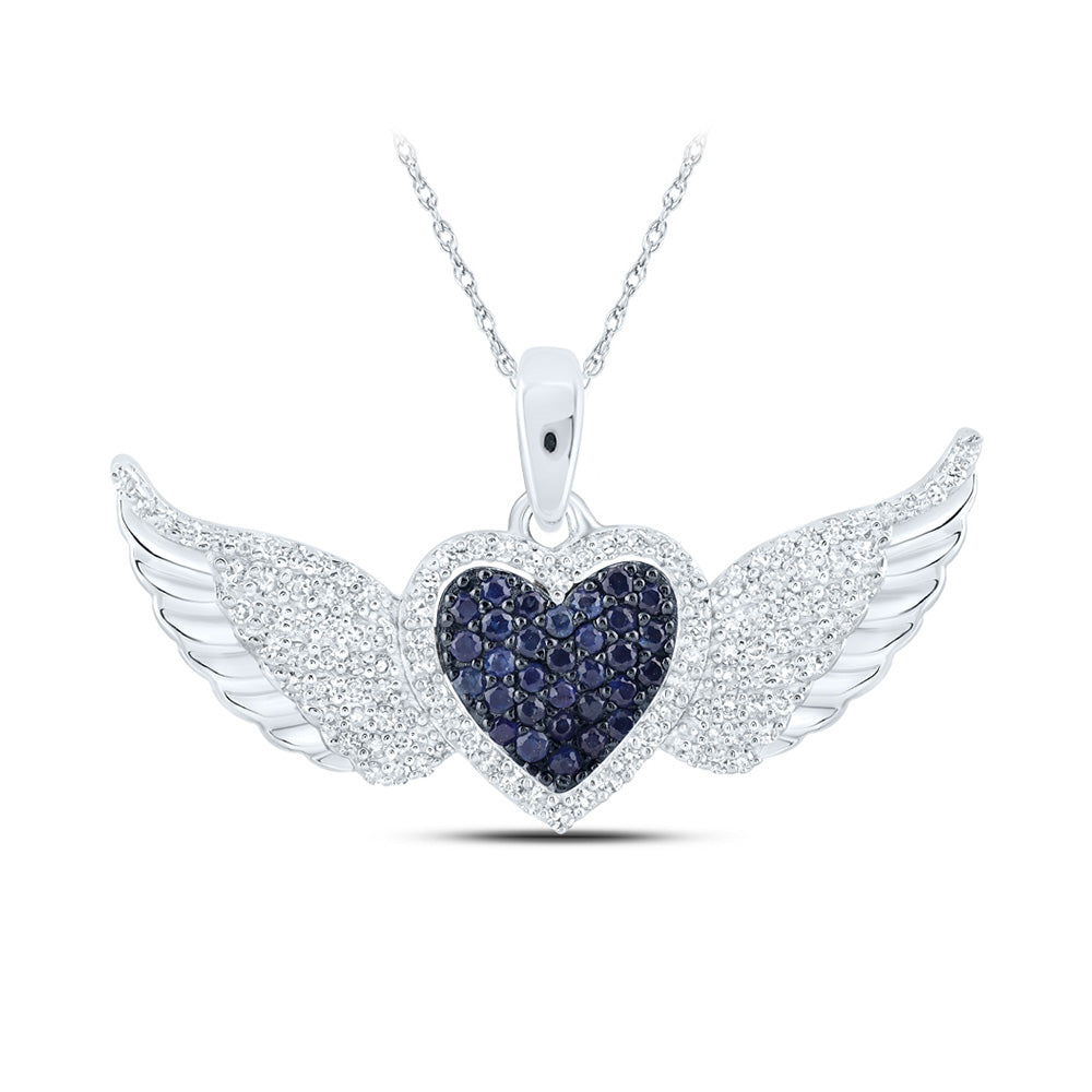10K White Or Yellow Gold Womens Round Diamond Wing Heart Pendant, Length: 0.43 In, Width: 1.06 In