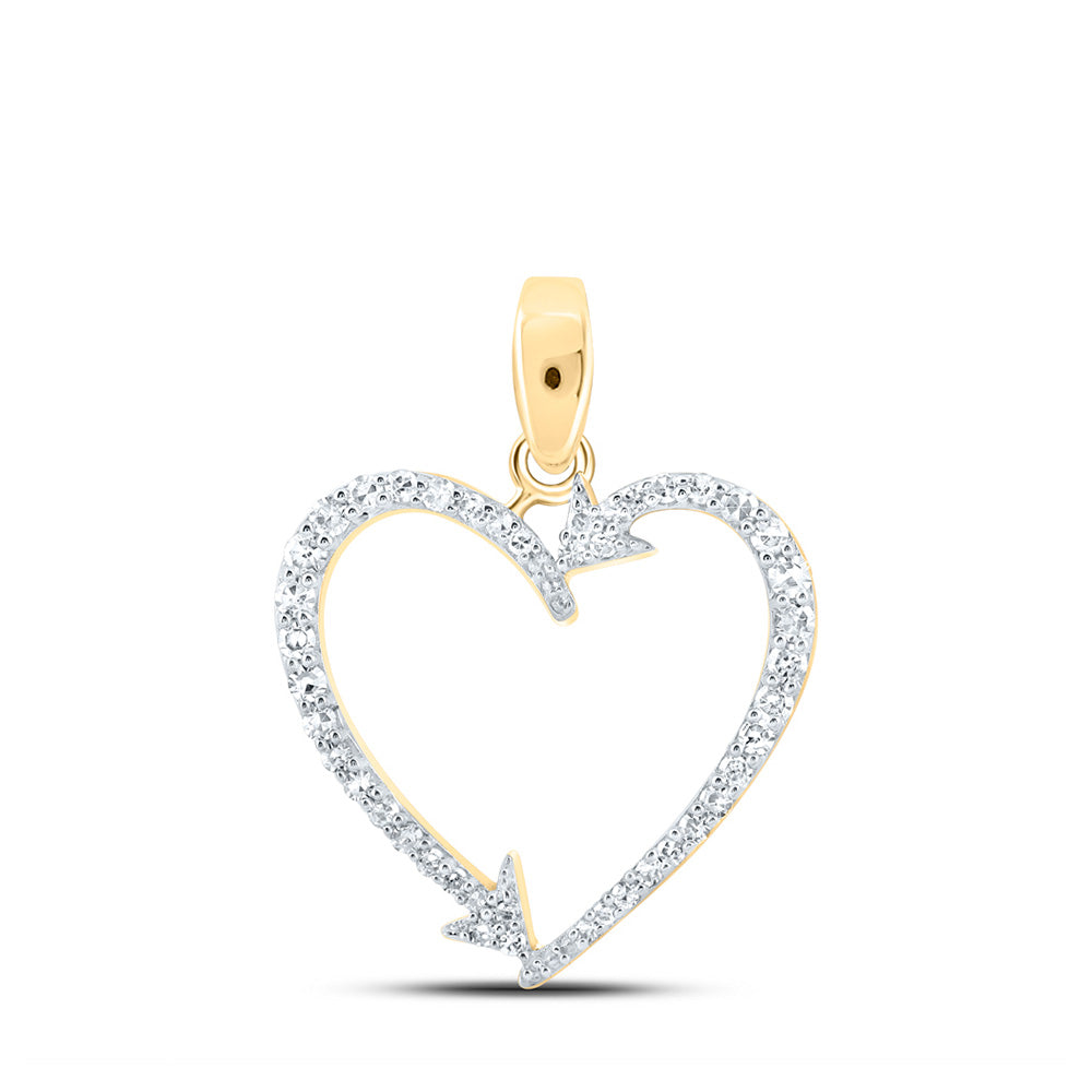 10K White Or Yellow Gold Womens Round Diamond Arrow Heart Pendant