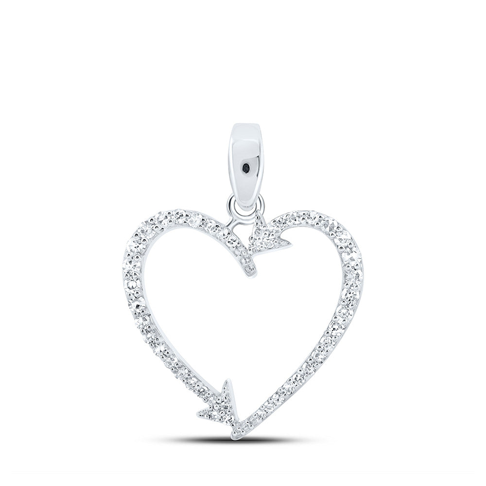 10K White Or Yellow Gold Womens Round Diamond Arrow Heart Pendant