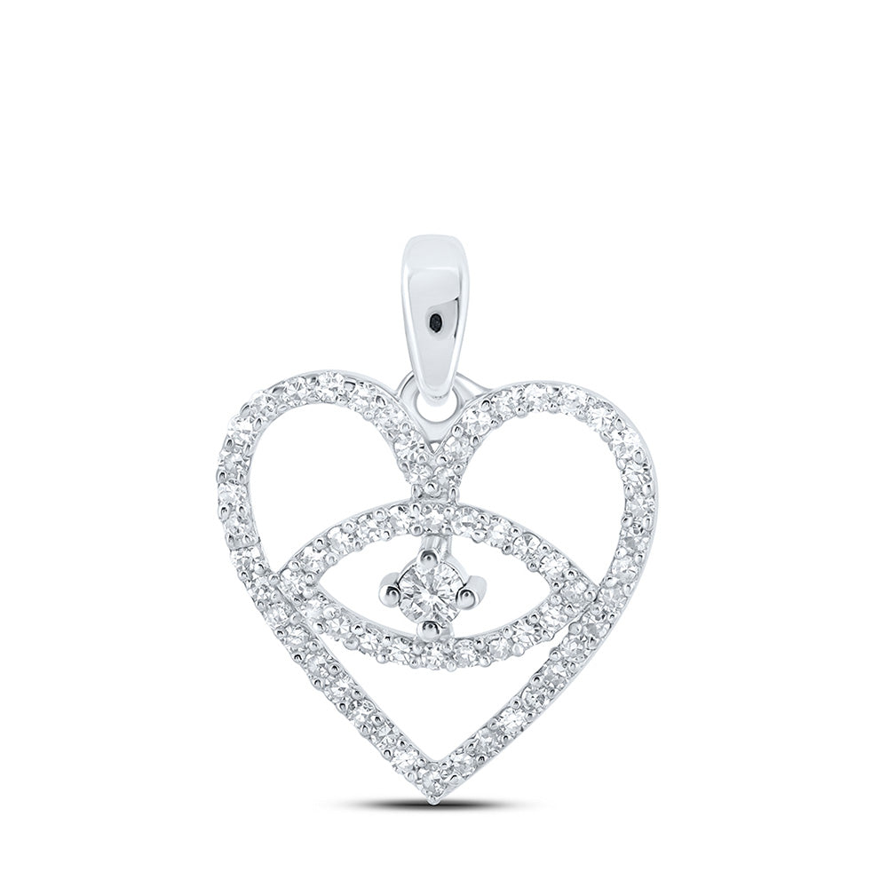 10K Yellow Or White Or Rose Gold Womens Round Diamond Eye Heart Pendant