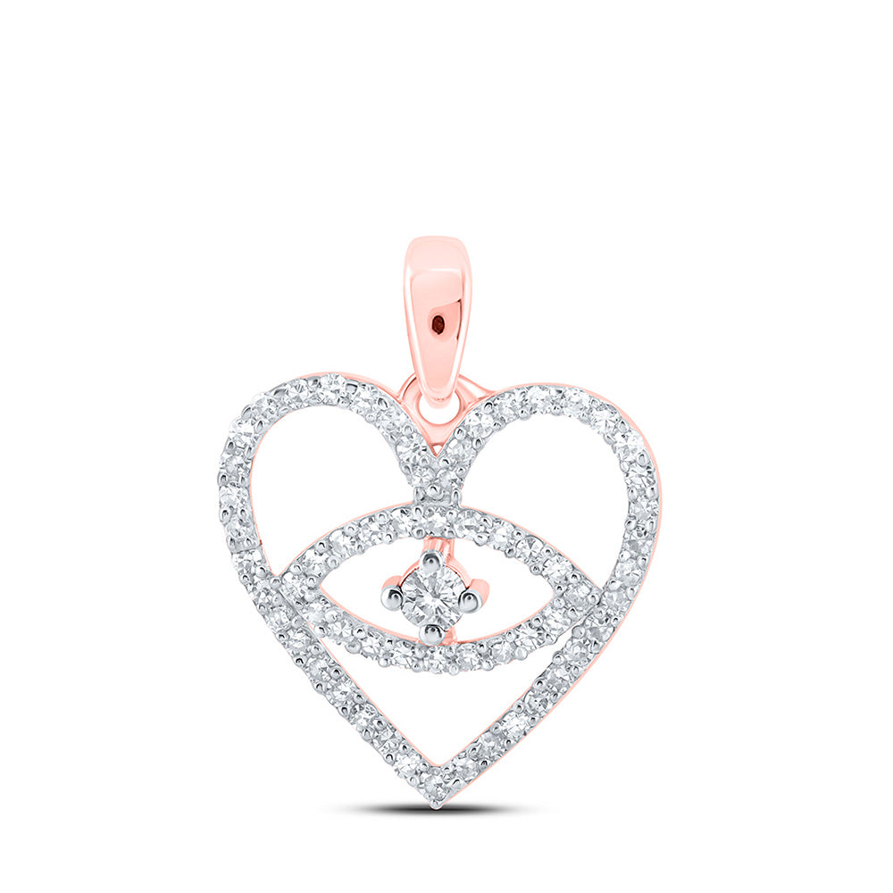 10K Yellow Or White Or Rose Gold Womens Round Diamond Eye Heart Pendant