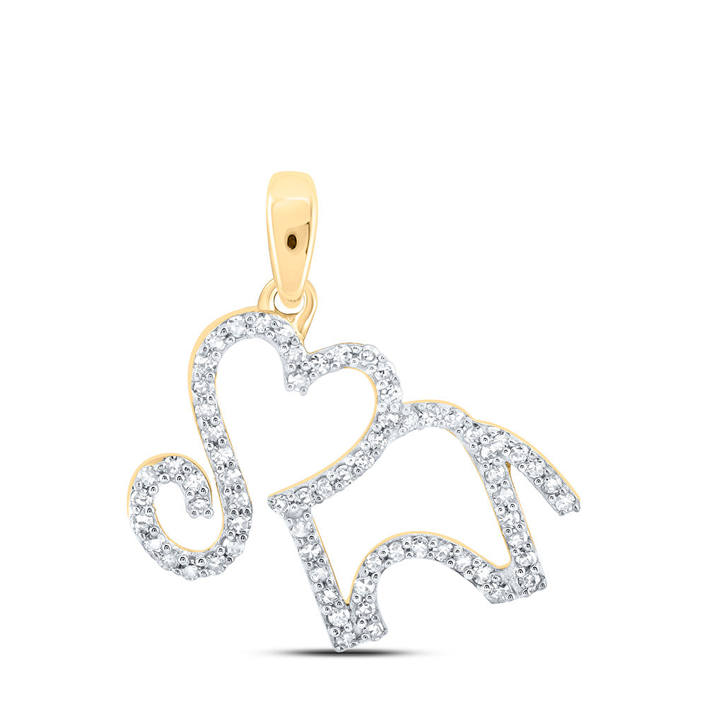 10K White Or Yellow Gold Womens Round Diamond Elephant Heart Pendant
