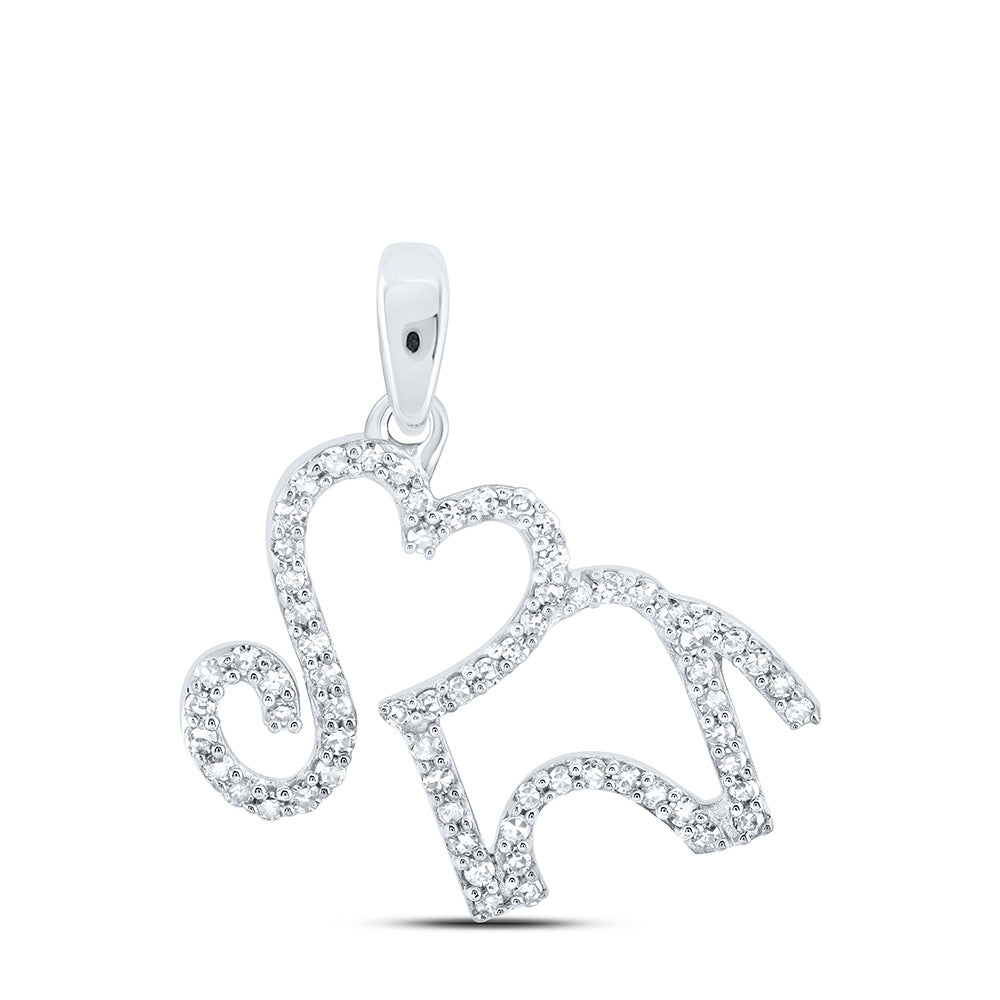 10K White Or Yellow Gold Womens Round Diamond Elephant Heart Pendant