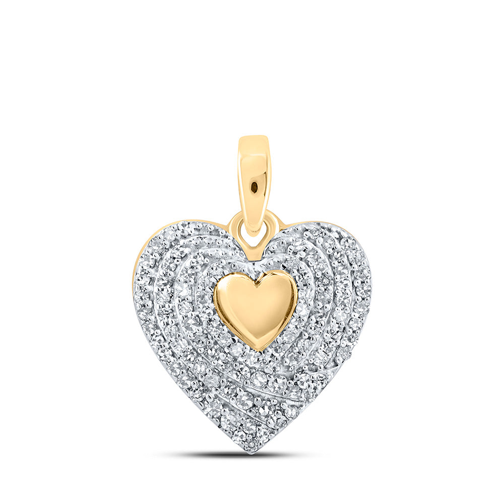 10K Yellow Or White Or Rose Gold Womens Round Diamond Heart Pendant