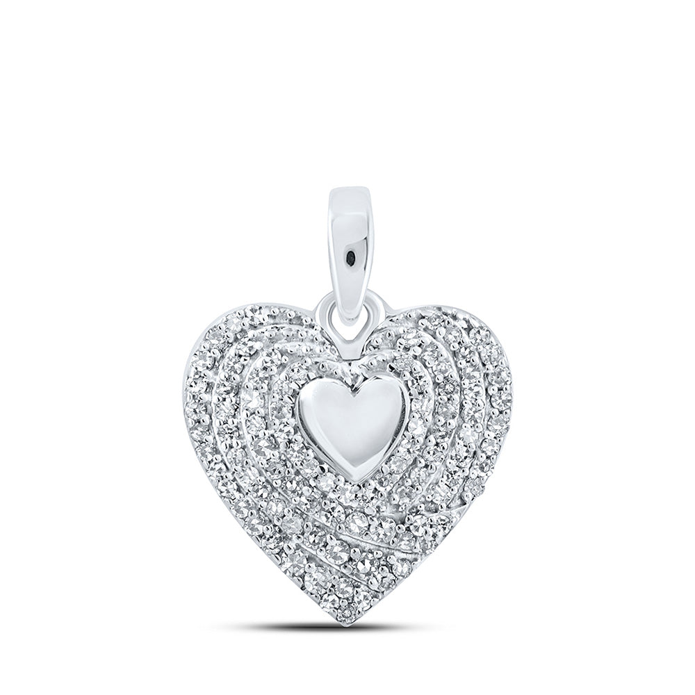 10K Yellow Or White Or Rose Gold Womens Round Diamond Heart Pendant