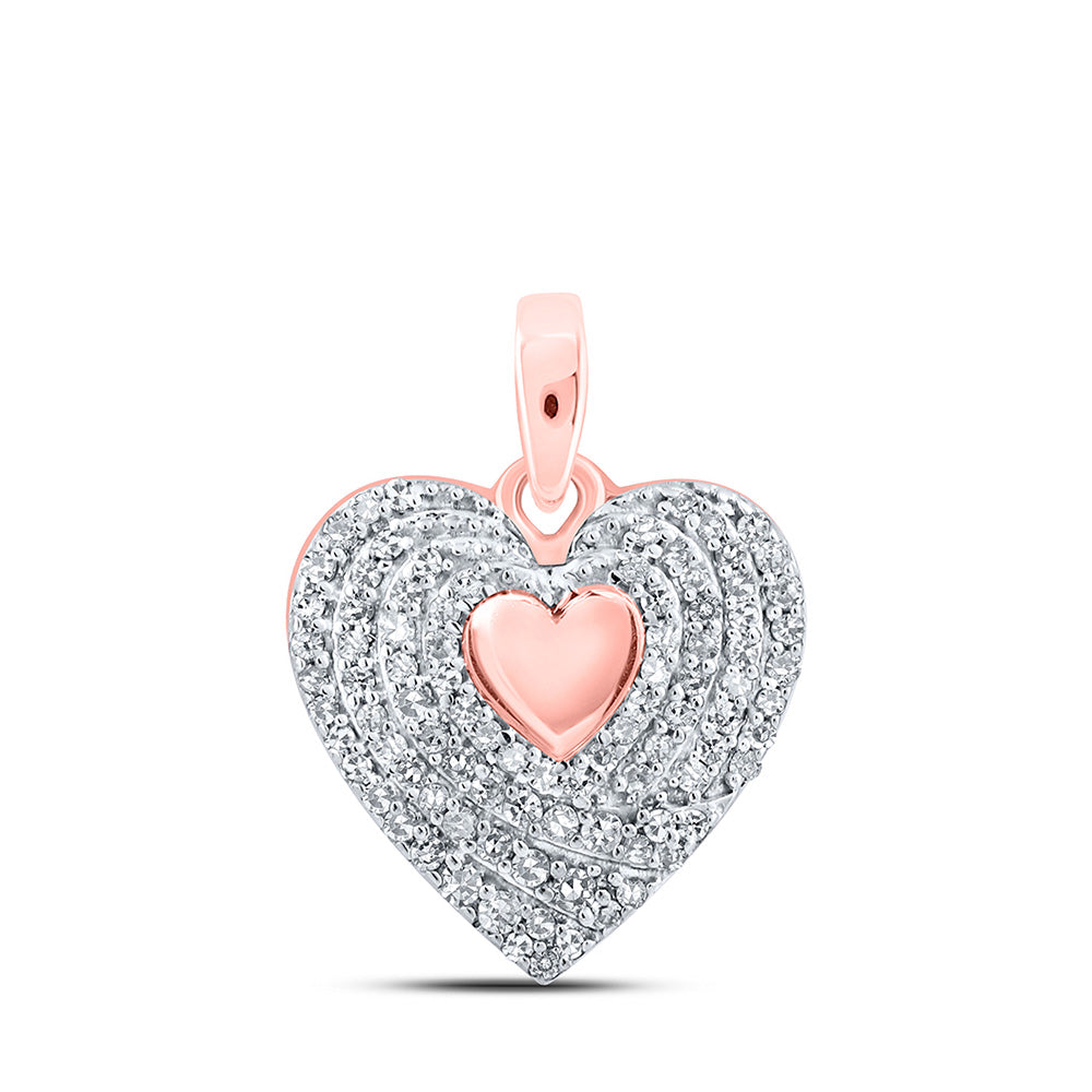 10K Yellow Or White Or Rose Gold Womens Round Diamond Heart Pendant