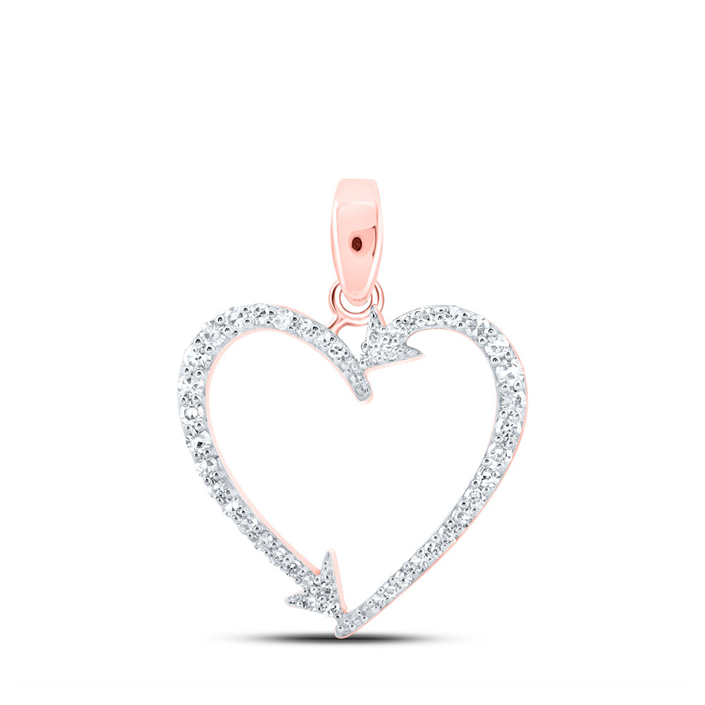 10K Rose Gold Womens Round Diamond Arrow Heart Pendant 1/5 Cttw, Length: 0.72 In, Width: 0.61 In