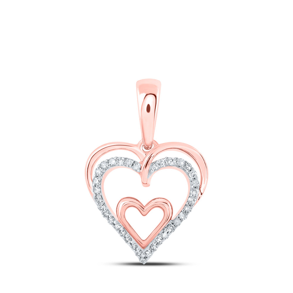 10K Yellow Or White Or Rose Gold Womens Round Diamond Heart Pendant