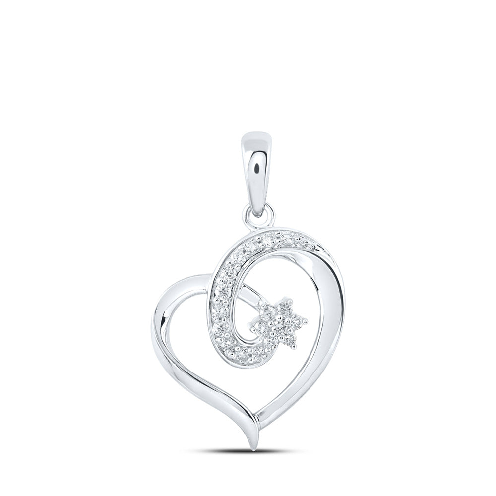 10K Yellow Or White Or Rose Gold Womens Round Diamond Heart Pendant