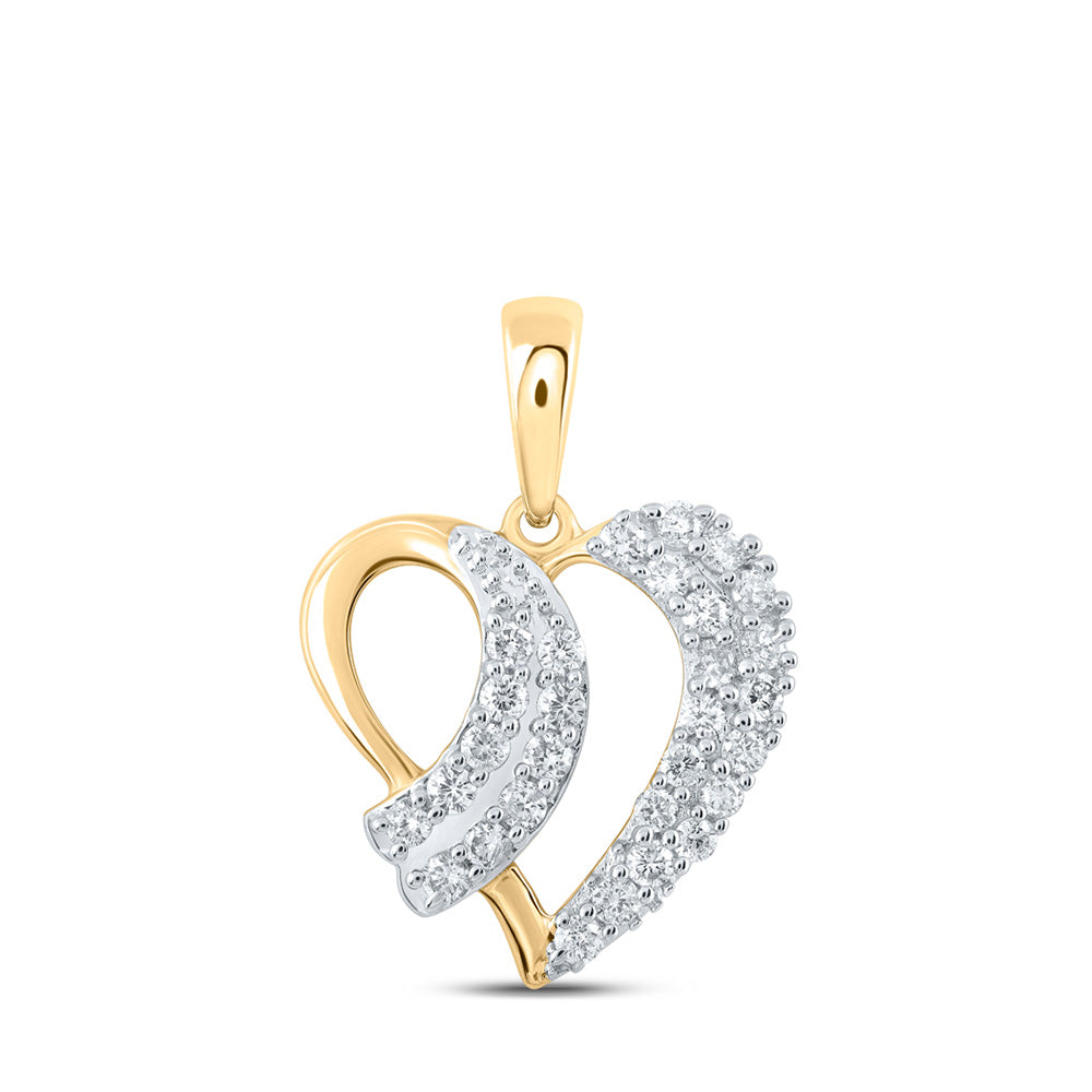 10K Yellow Or White Or Rose Gold Womens Round Diamond Heart Pendant