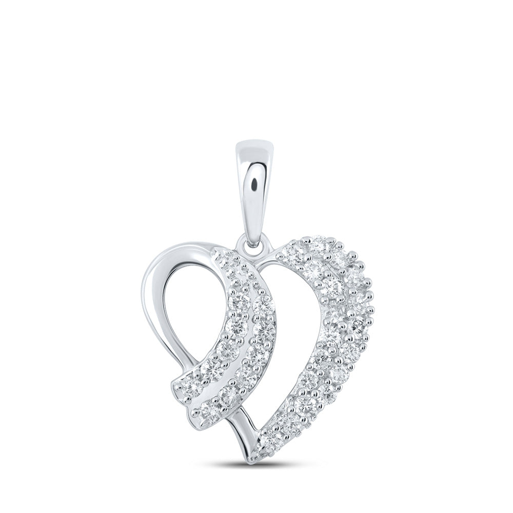 10K Yellow Or White Or Rose Gold Womens Round Diamond Heart Pendant