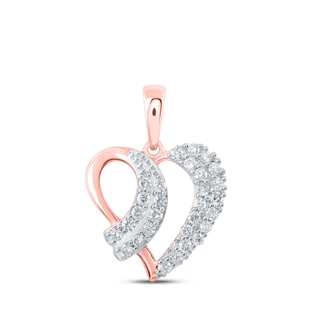 10K Yellow Or White Or Rose Gold Womens Round Diamond Heart Pendant