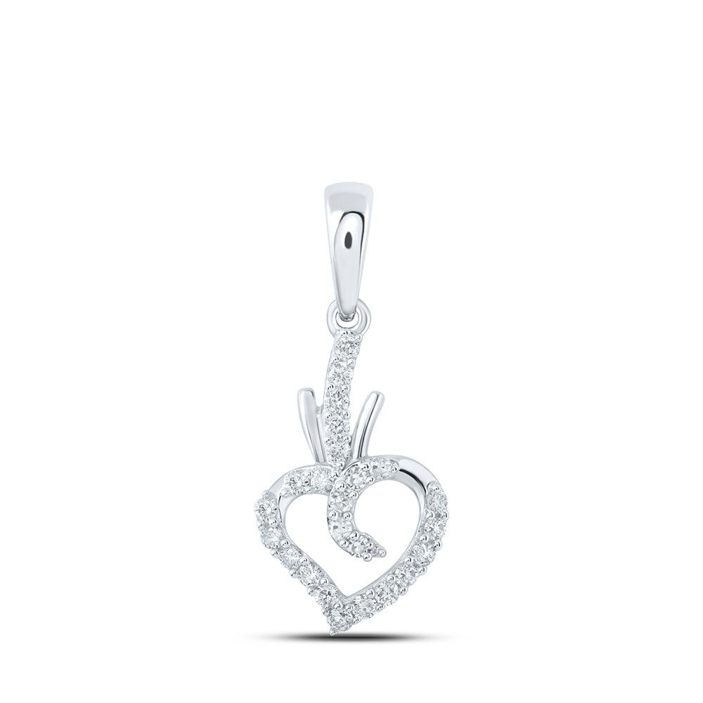 10K Yellow Or White Or Rose Gold Womens Round Diamond Heart Pendant