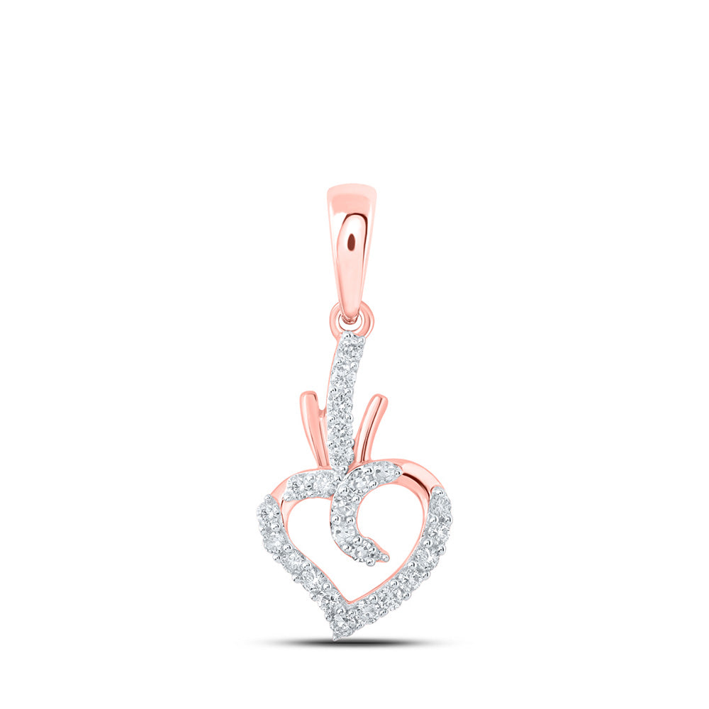 10K Yellow Or White Or Rose Gold Womens Round Diamond Heart Pendant
