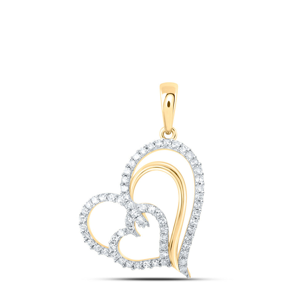 10K Yellow Or White Or Rose Gold Womens Round Diamond Heart Pendant