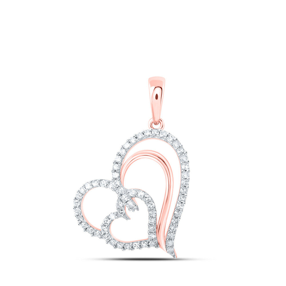10K Yellow Or White Or Rose Gold Womens Round Diamond Heart Pendant